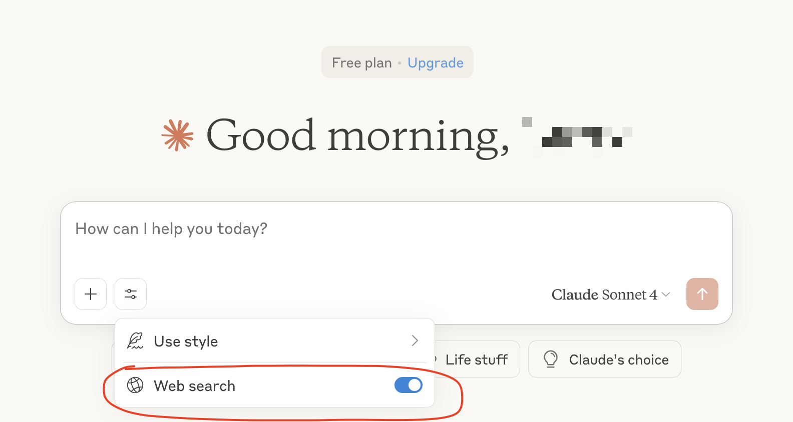 Cloude AI search web for free