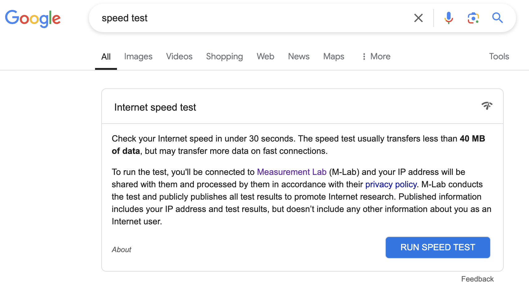 google search speed test