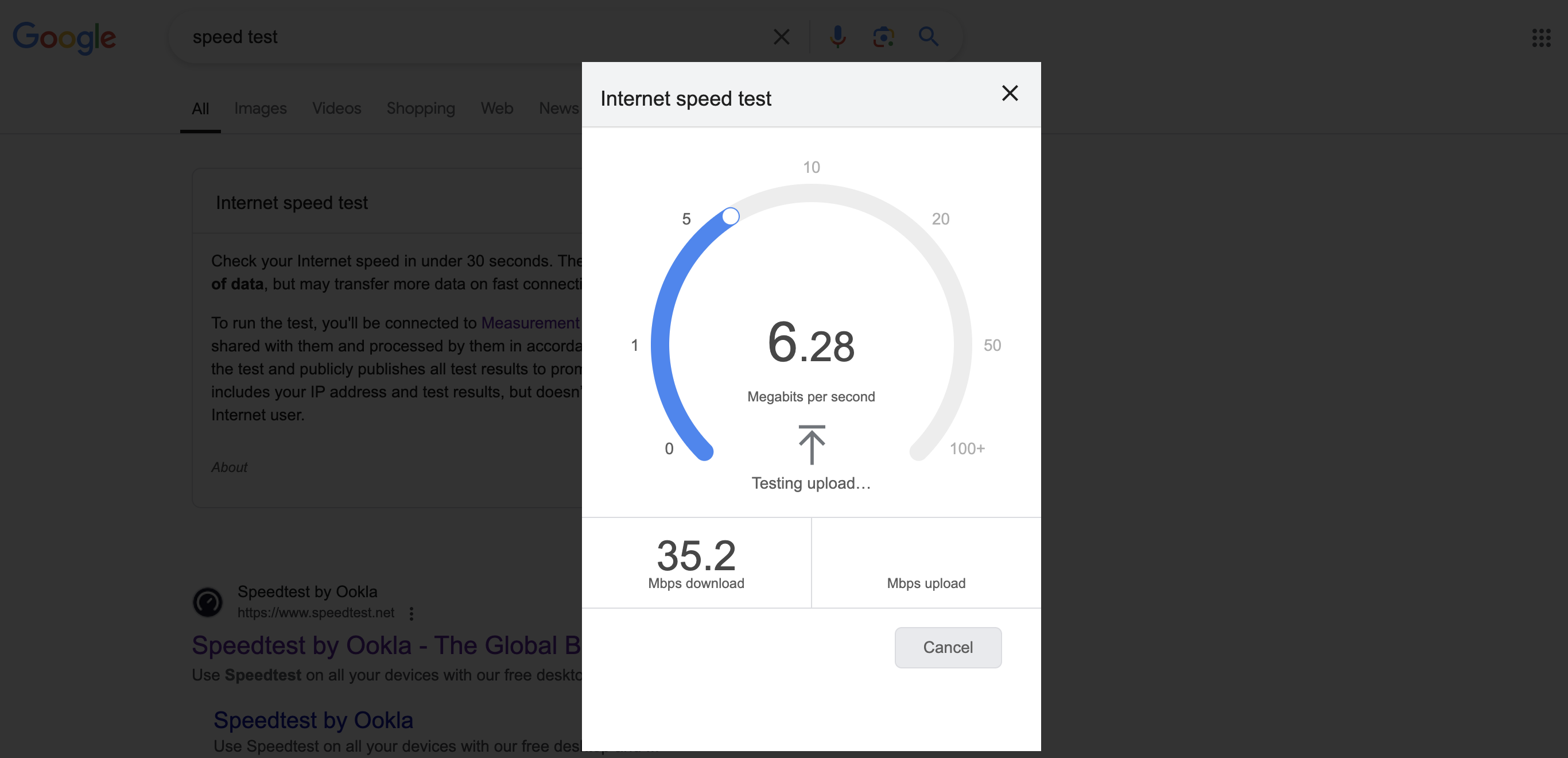 google internet speed test